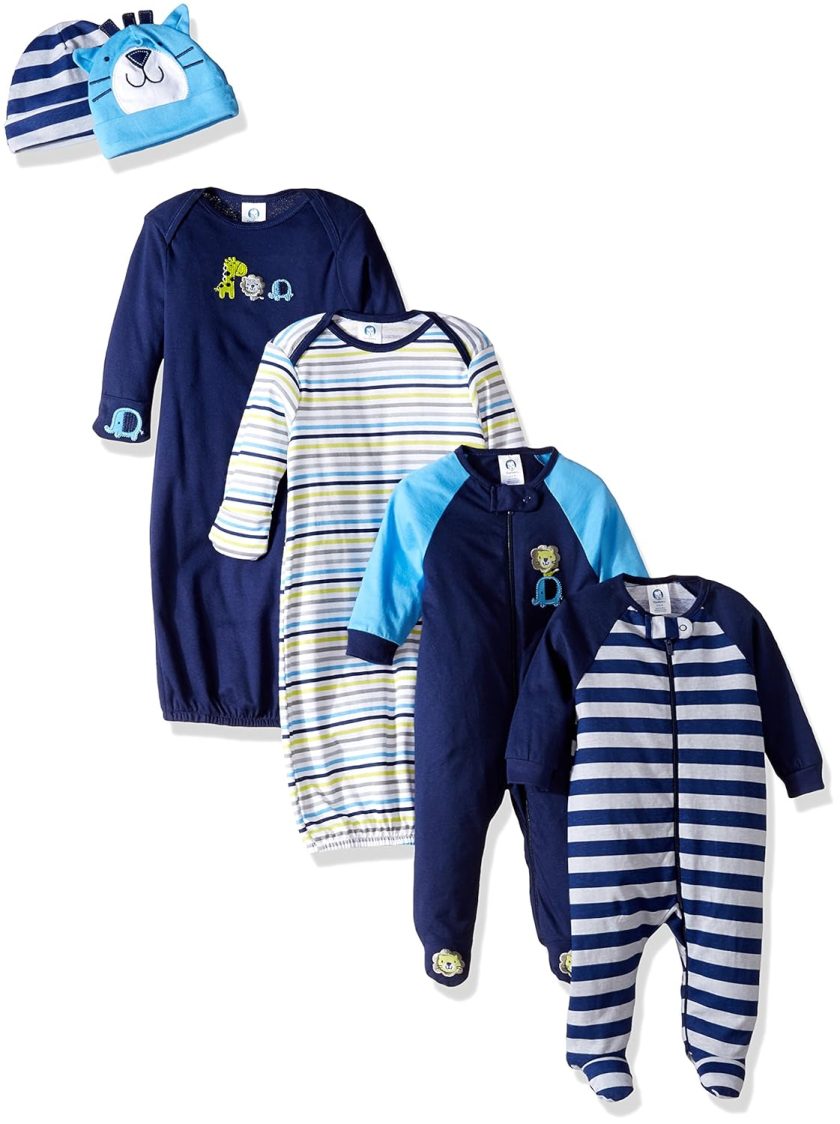 Gerber Baby Boys 6 Piece Gown, Cap (0-6M), and Sleep'n Play