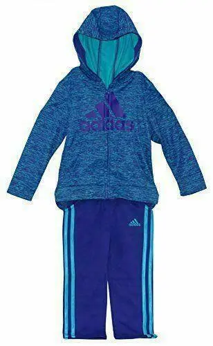 Adidas Girl's 2 Piece Set - Hooded Sweater and Sweatpants in Stylish Blue and Purple