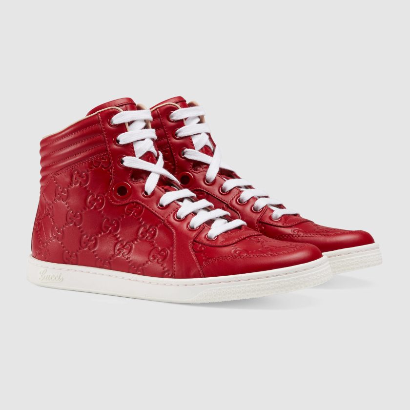 Gucci Men's Signature Web High-Top Sneaker, Red Clout - CloutClothes.com