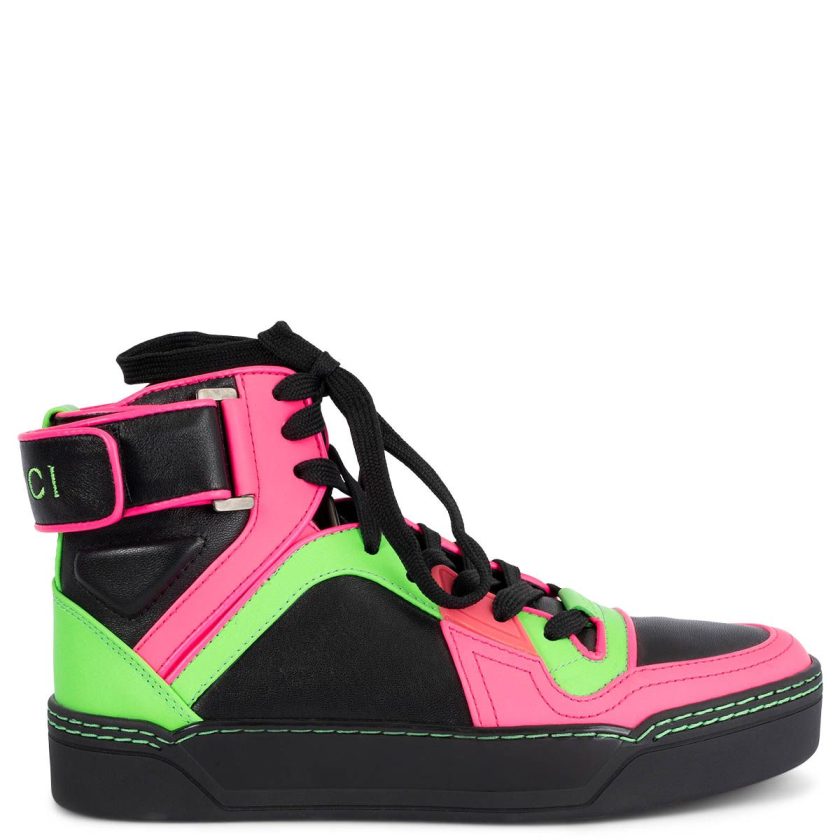Gucci Mens Sneakers Neon Leather Logo High Top Basketball Clout ...