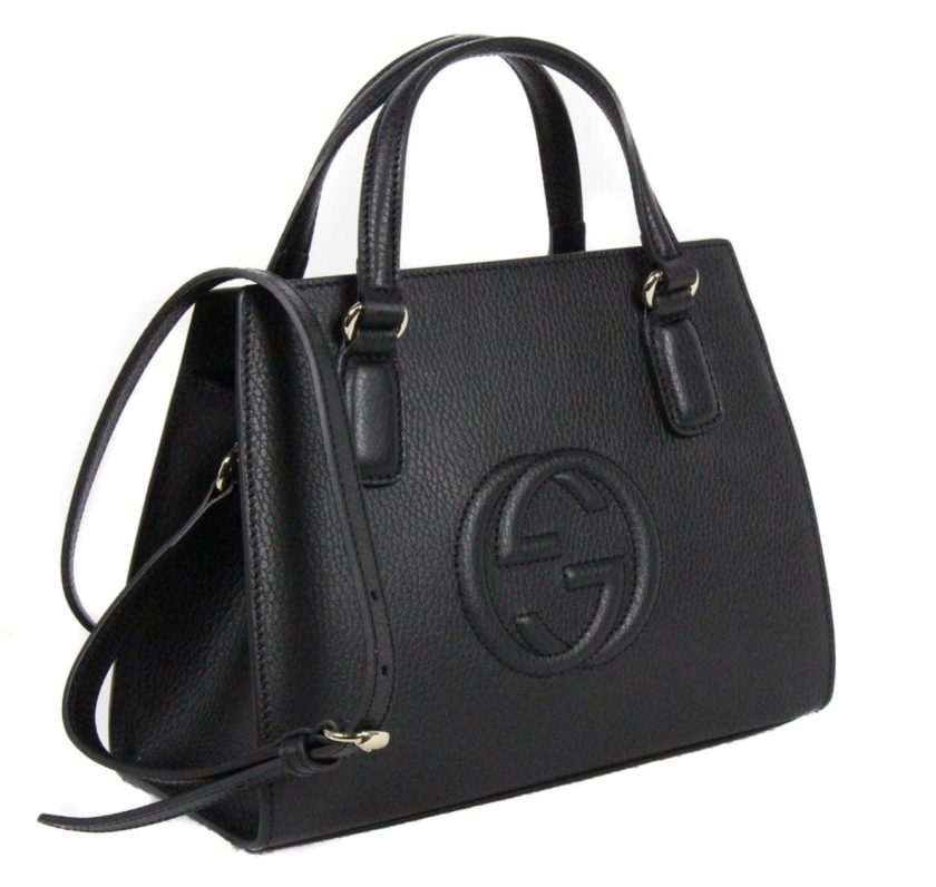 Gucci Women's Pebbled Leather Black Satchel Handbag Bag Clout ...