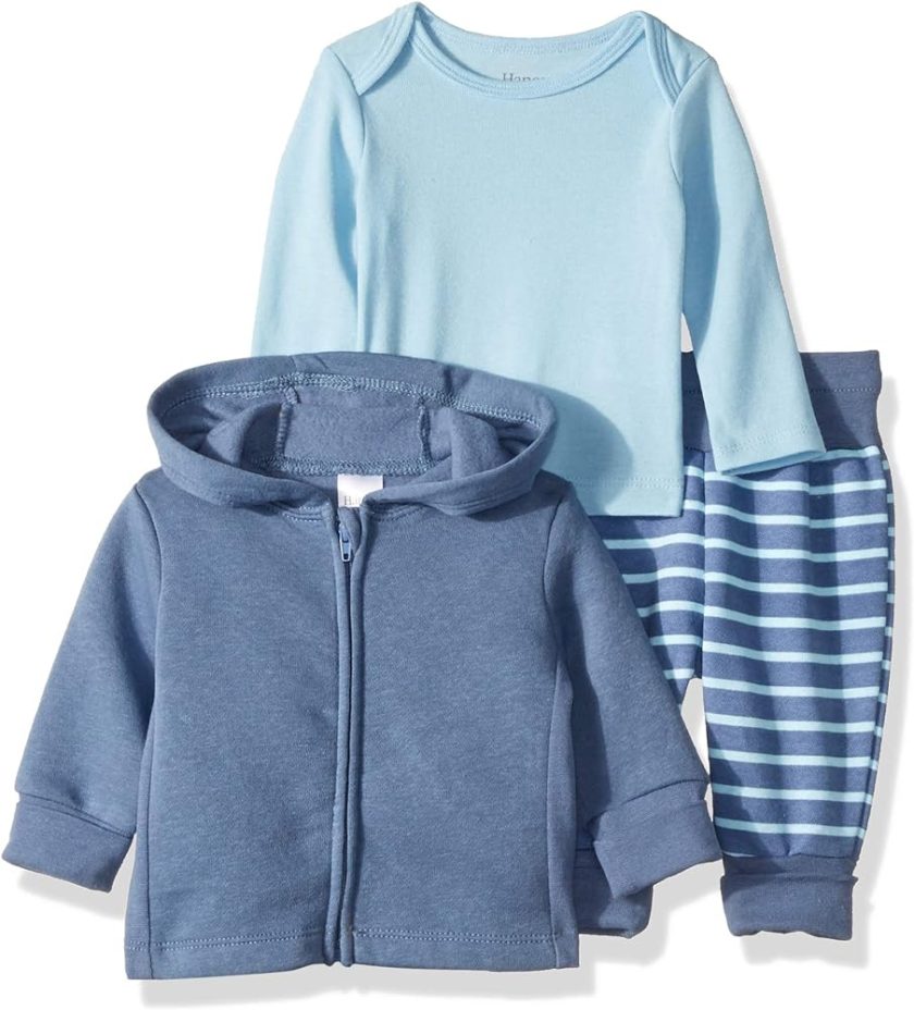 Hanes Ultimate Baby Flexy Jogger with Long Sleeve Crew and Fleece Hoodie
