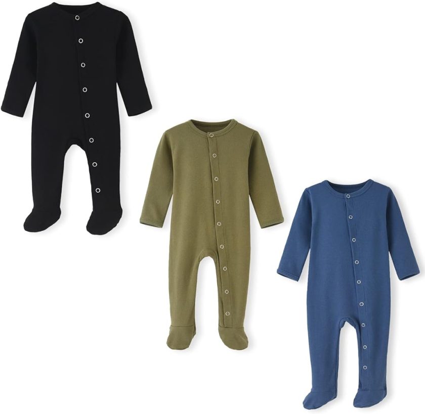 Hisharry 3-Pack Baby Boy Footed Toddler Snap Fit Cotton Pajamas 