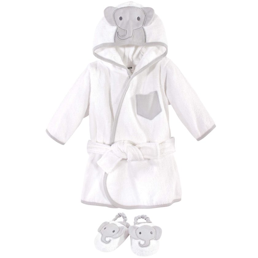 Hudson Baby Animal Face Hooded Bathrobe, Pretty Elephant