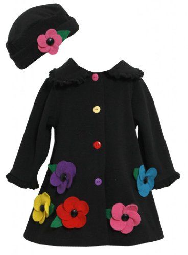 Ivory Fleece Coat with Rolled Flowers and Matching Hat 4T Clout ...