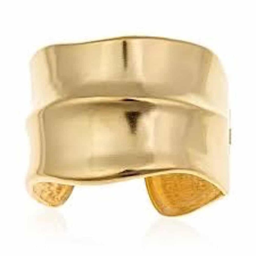 Kenneth Jay Lane Satin Gold Ribbed Hinged Cuff Bracelet