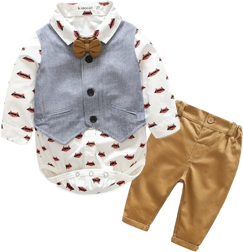 Kimocat Baby Boys' Gentle Romper Set Baby Romper Vest Pants