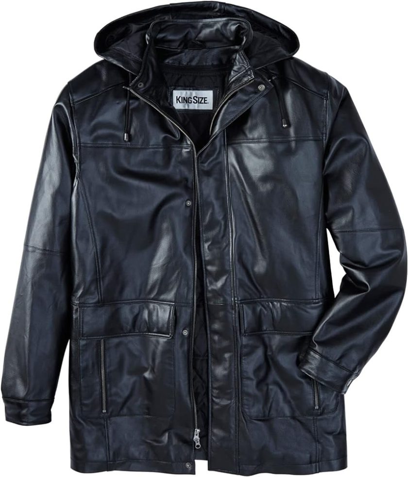 KingSize Men's Big & Tall Hooded Leather Parka