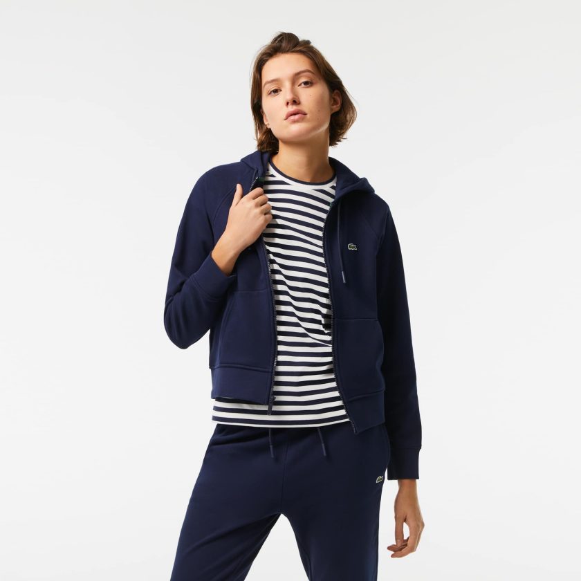 Lacoste Women's L/S Double FACE Pique Hooded Zip Sweatshirt