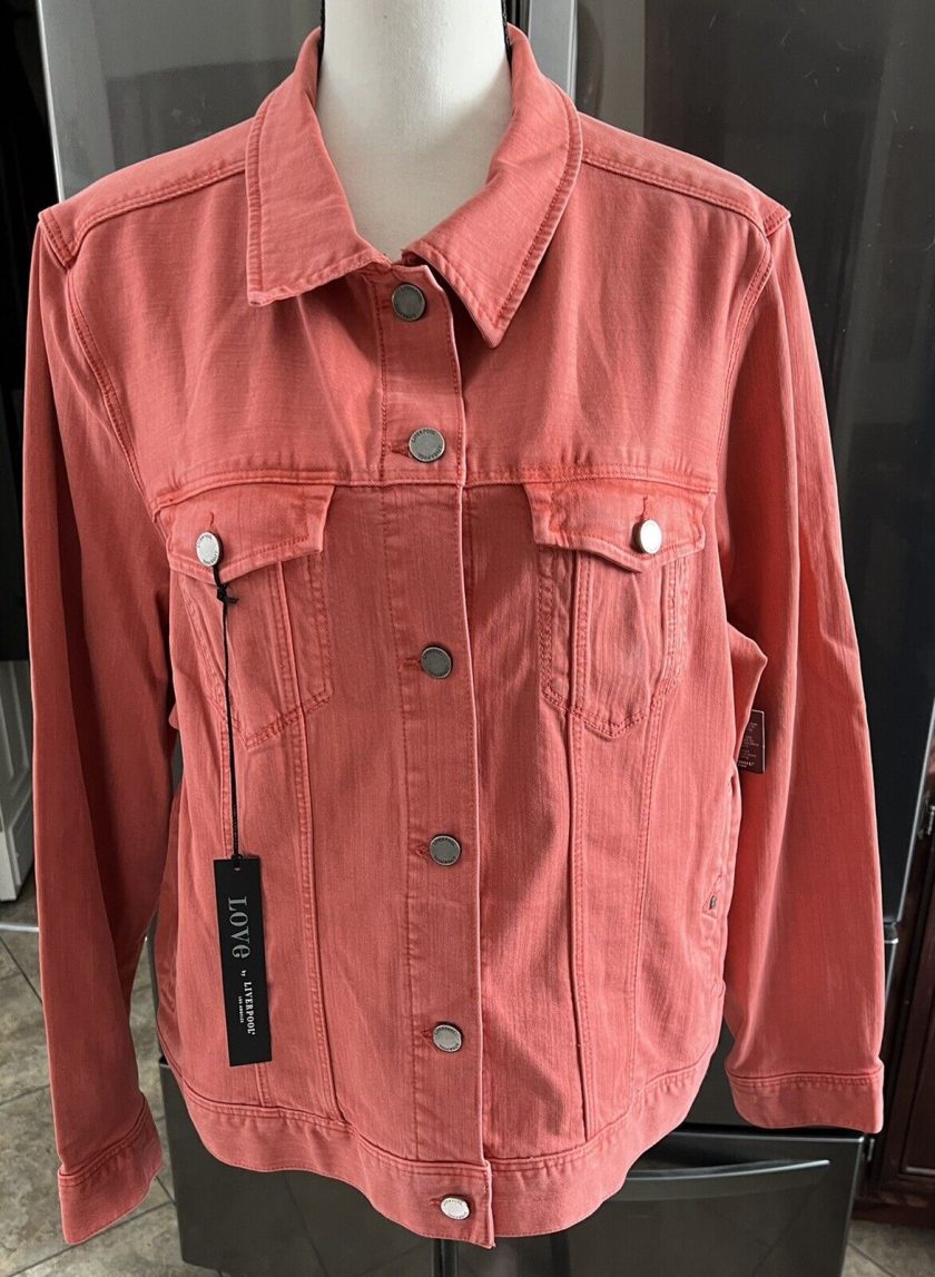 Liverpool Women's Classic Denim Jacket in Stretch Slub Twill Coral Fins Small