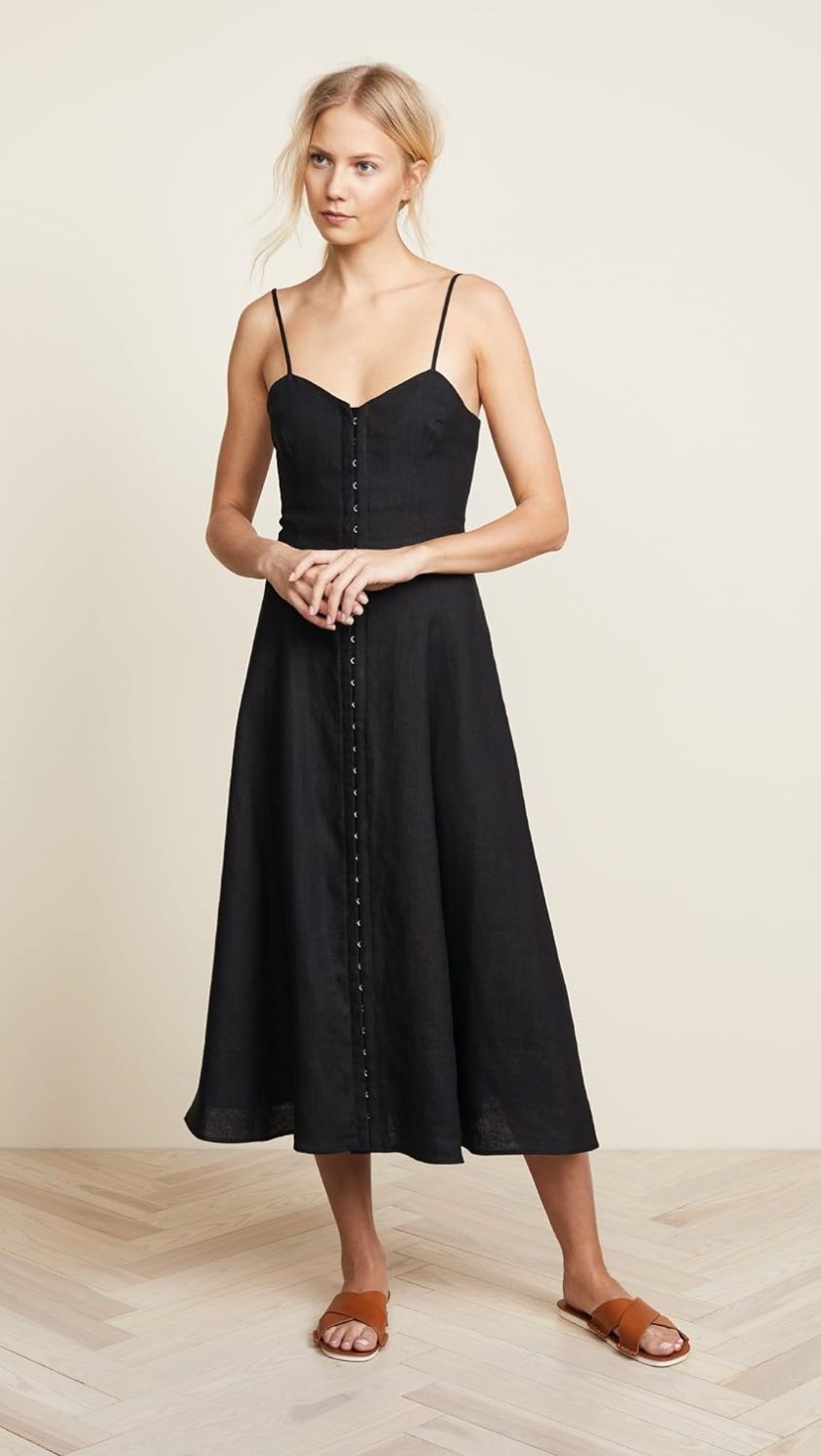 Mara Hoffman Women's Robyn Spaghetti Strap Hook and Eye Ankle Dress, Black, 0