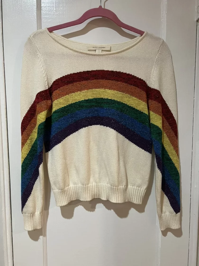 Marc Jacobs Rainbow Knit Beaded Small Cardigan Wool Sweater Blue S ...