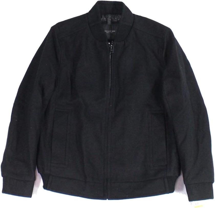 Marc New York by Andrew Marc Men's Rikers Wool Bomber Jacket, Black, Large