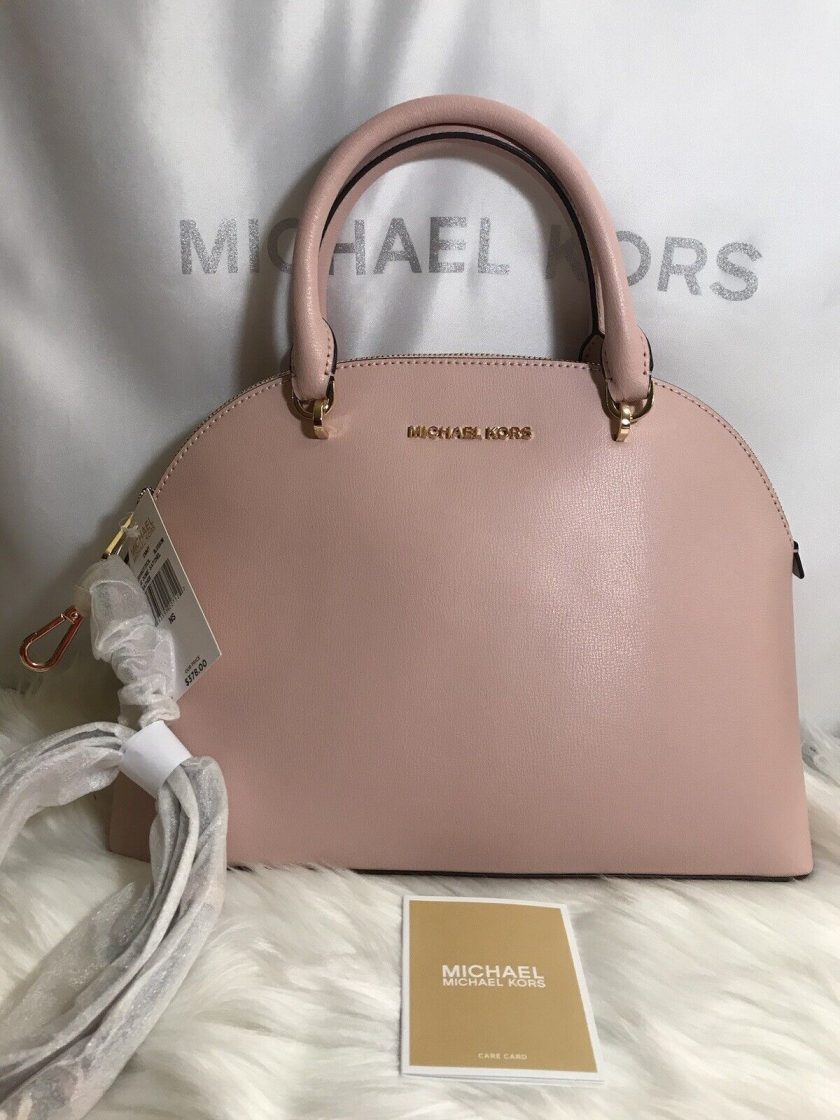 Michael Kors Emmy Large Dome Saffiano Leather Satchel Crossbody Bag Purse (Blossom) - Luxury Leather Handbag