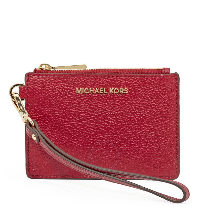 Michael Kors Small Mercer Pebbled Leather Coin Case- Maroon Clout ...