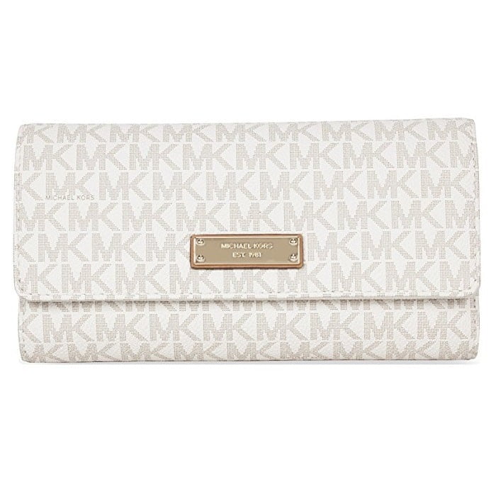 Michael Kors Vanilla PVC Checkbook Wallet Brown Clout - CloutClothes.com
