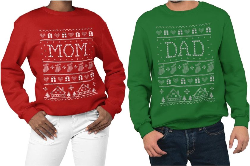 Mom and Dad Xmas Stocking Ugly Christmas Matching Couple Set
