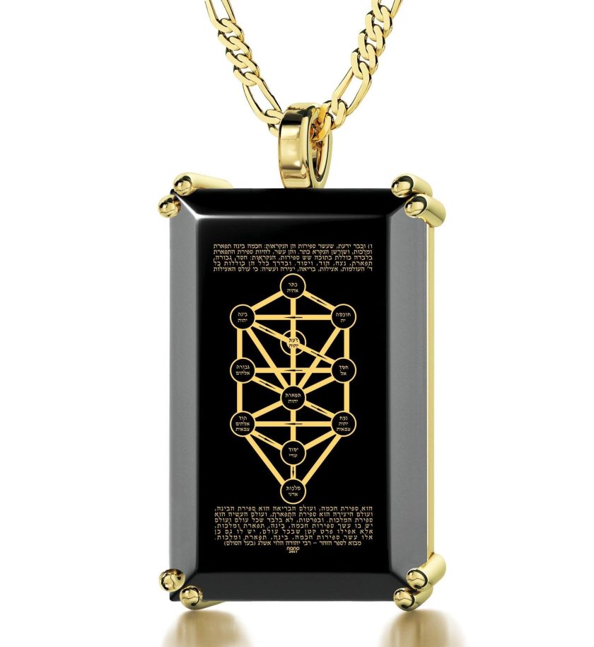Nano Jewelry Gold Plated Tree of Life Kabbalah Necklace Inscribed in Hebrew