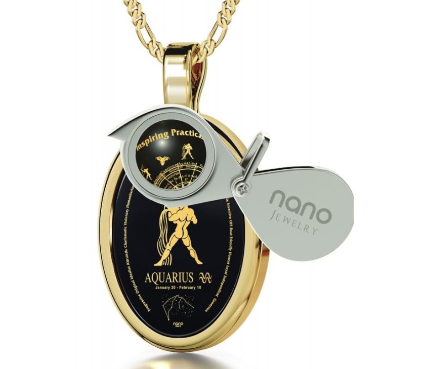 Nano Jewelry Gold Plated Zodiac Pendant Aquarius Necklace