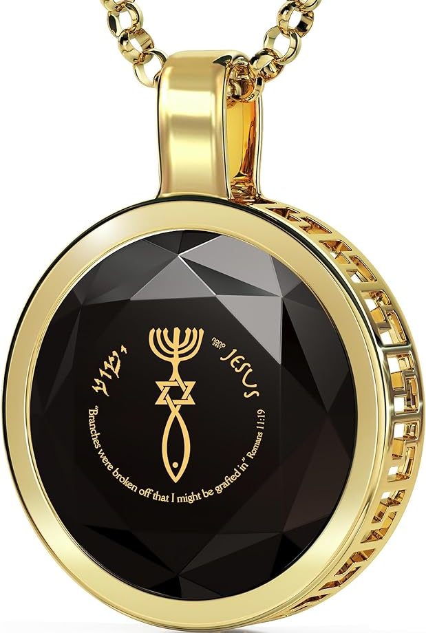 Ten Commandments Necklace - Gold Plated Religious Pendant on Oval Onyx Stone