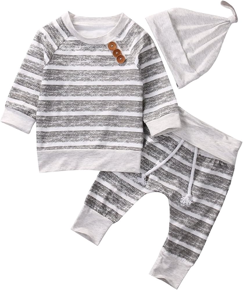 Newborn Baby Hoodie and Striped Pants Set