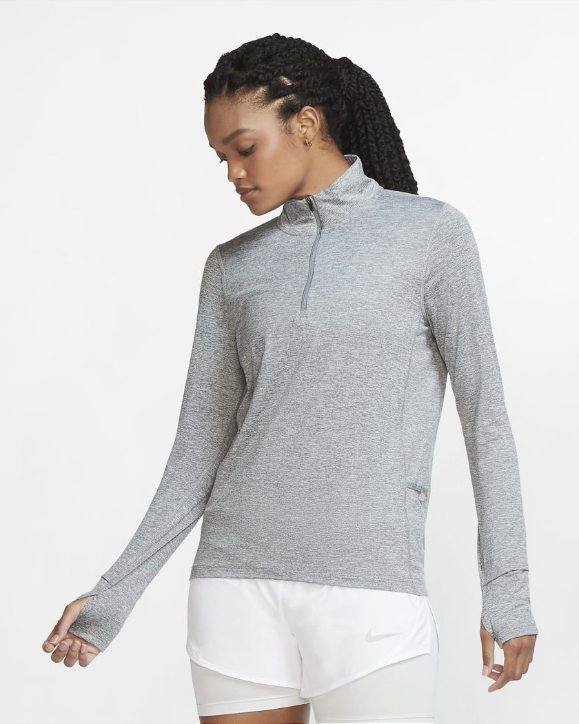 Nike Women's Dry Element Running Top-Carbon Heather-Large