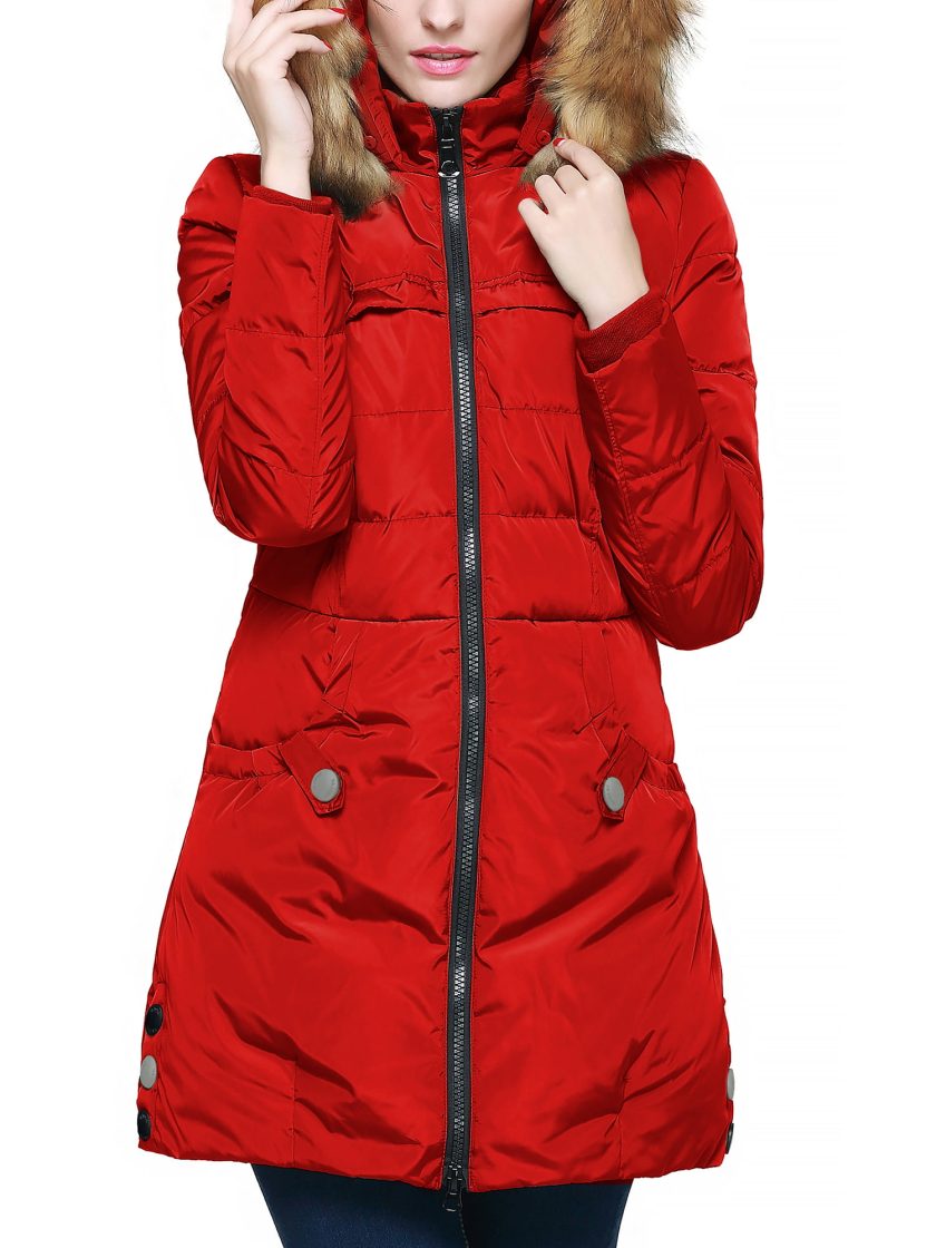 Orolay Women's Short Down Coat Winter Jacket with Removable Hood Red L ...