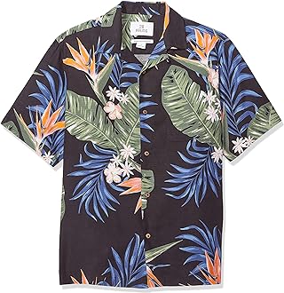 Palms Men's Relaxed-Fit Silk/Linen Tropical Hawaiian Shirt Clout ...