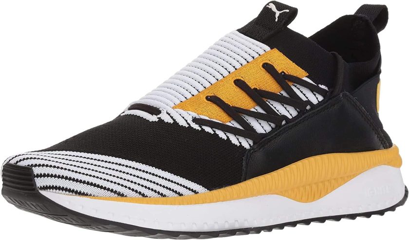 PUMA Men's Tsugi Jun Sneaker Black White-Mineral Yellow