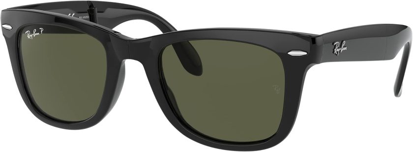 Ray-Ban Men's Folding Wayfarer Square Sunglasses, Black & Crystal Green, 50 mm