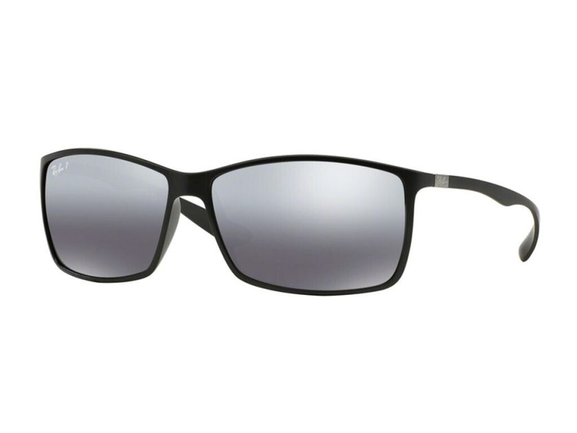 Ray-Ban Polarized Rectangular Sunglasses, Matte Black/Polar Grey Mirror Silver Gradient, 62 mm