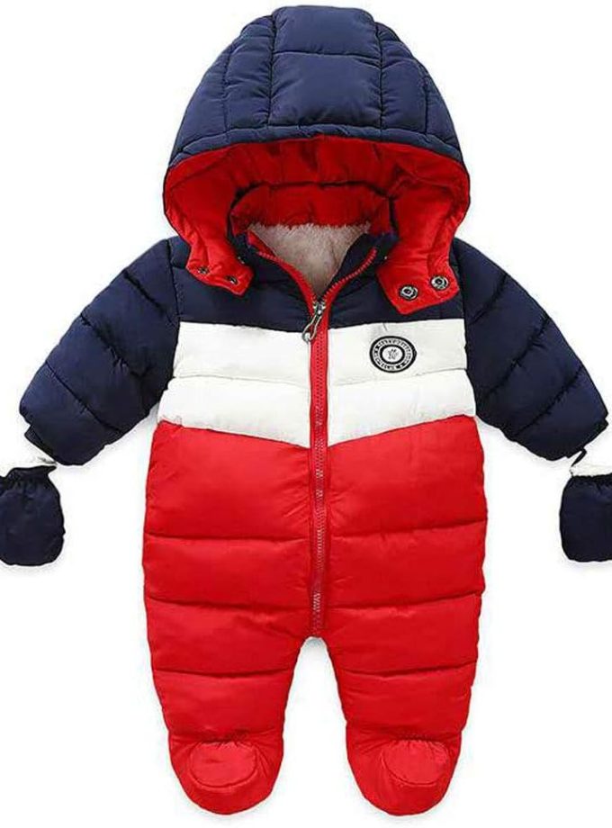 Newborn Baby Snowsuit Infant Winter Coat Hooded Zipper Jumpsuit Outwear Footed Romper (9-12 Months)