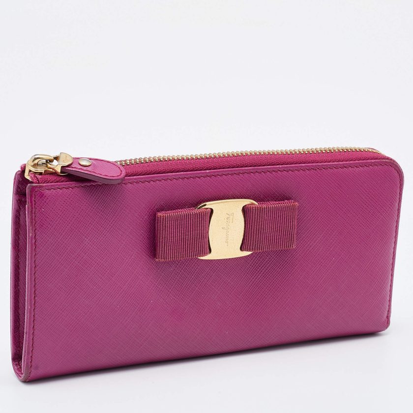 Salvatore Ferragamo Quilted Vara Long Zip Around Wallet
