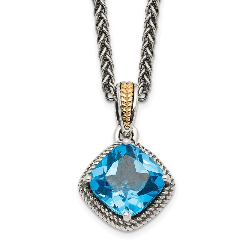 Sterling Silver 14k Blue Topaz Chain Necklace Pendant Charm Clout ...