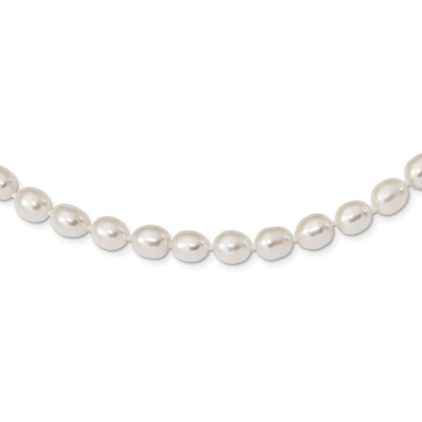 Sterling Silver 8mm White Freshwater Cultured Rice Pearl Chain