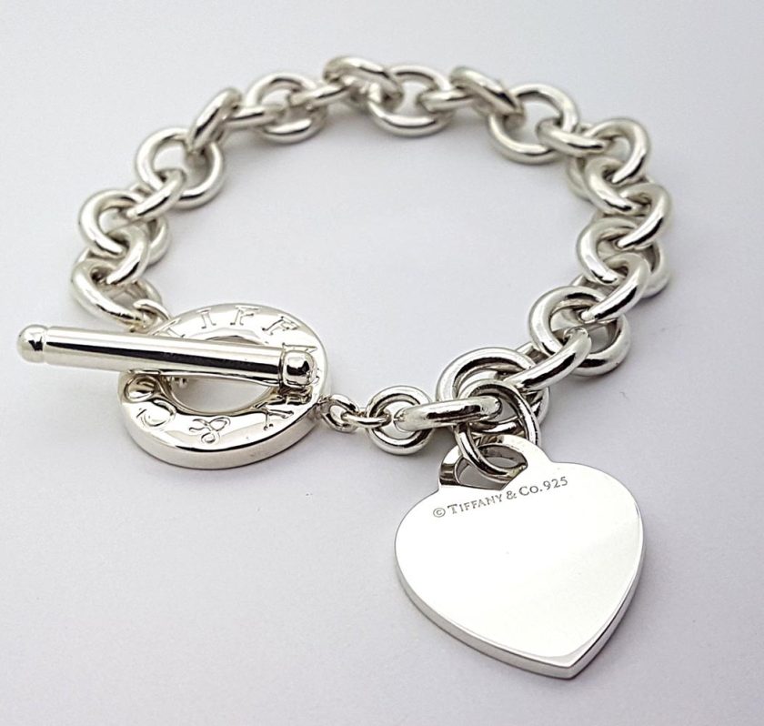 Sterling Silver Heart Toggle Bracelet 8 Inch Charm