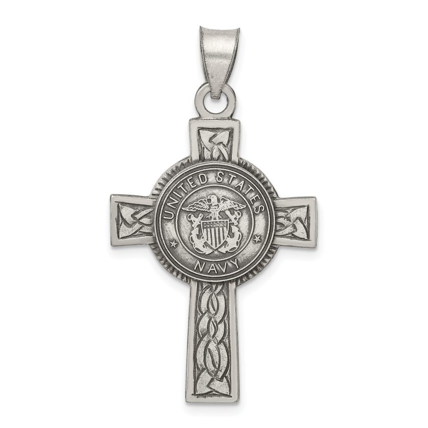Sterling Silver Us Navy Cross Religious Pendant Charm Necklace
