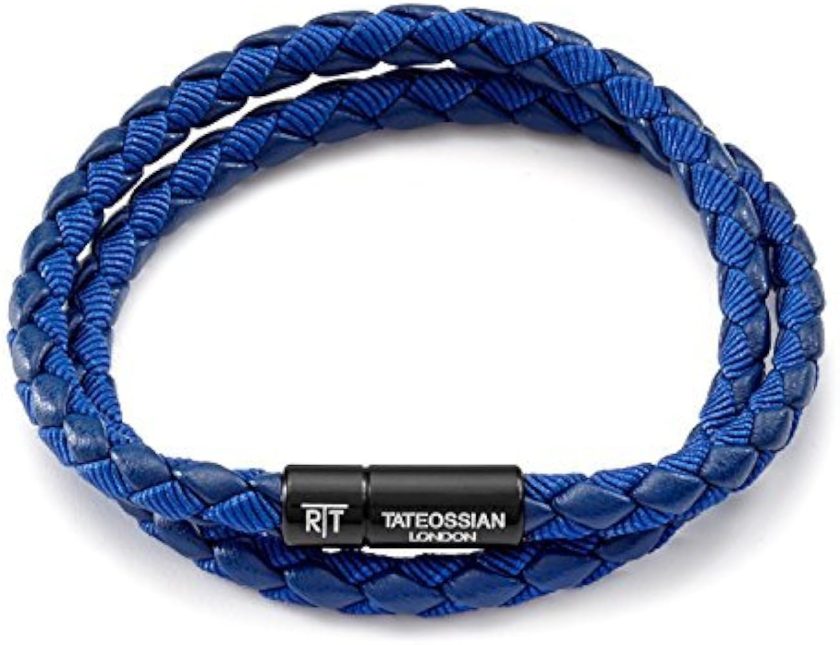 Tateossian Men's Chelsea Blue Italian Leather Bracelet, Large, 41.5 CM