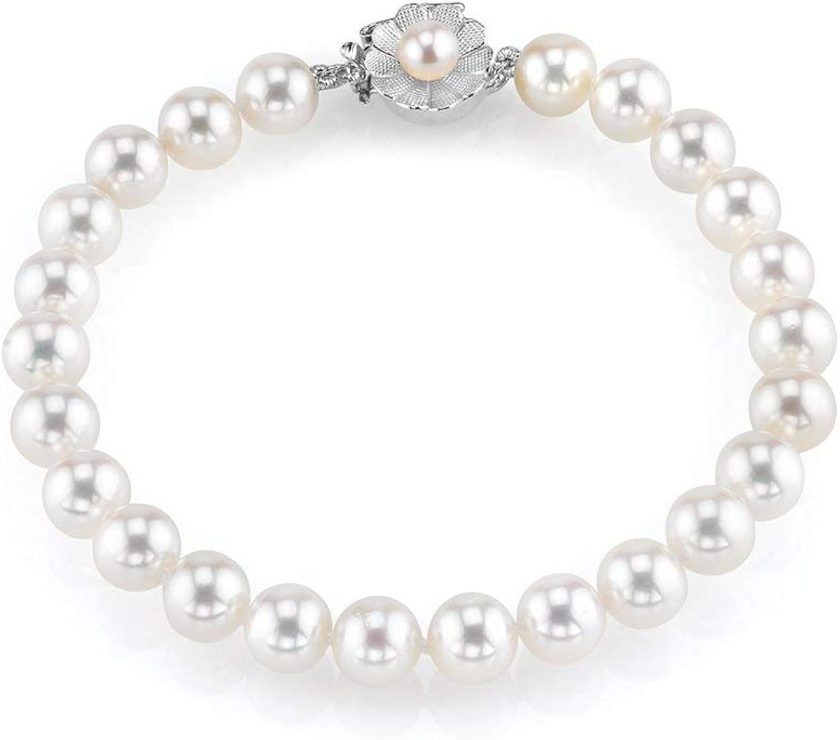 THE PEARL SOURCE 7-8mm AAA Quality Round White Freshwater Cultured Pearl