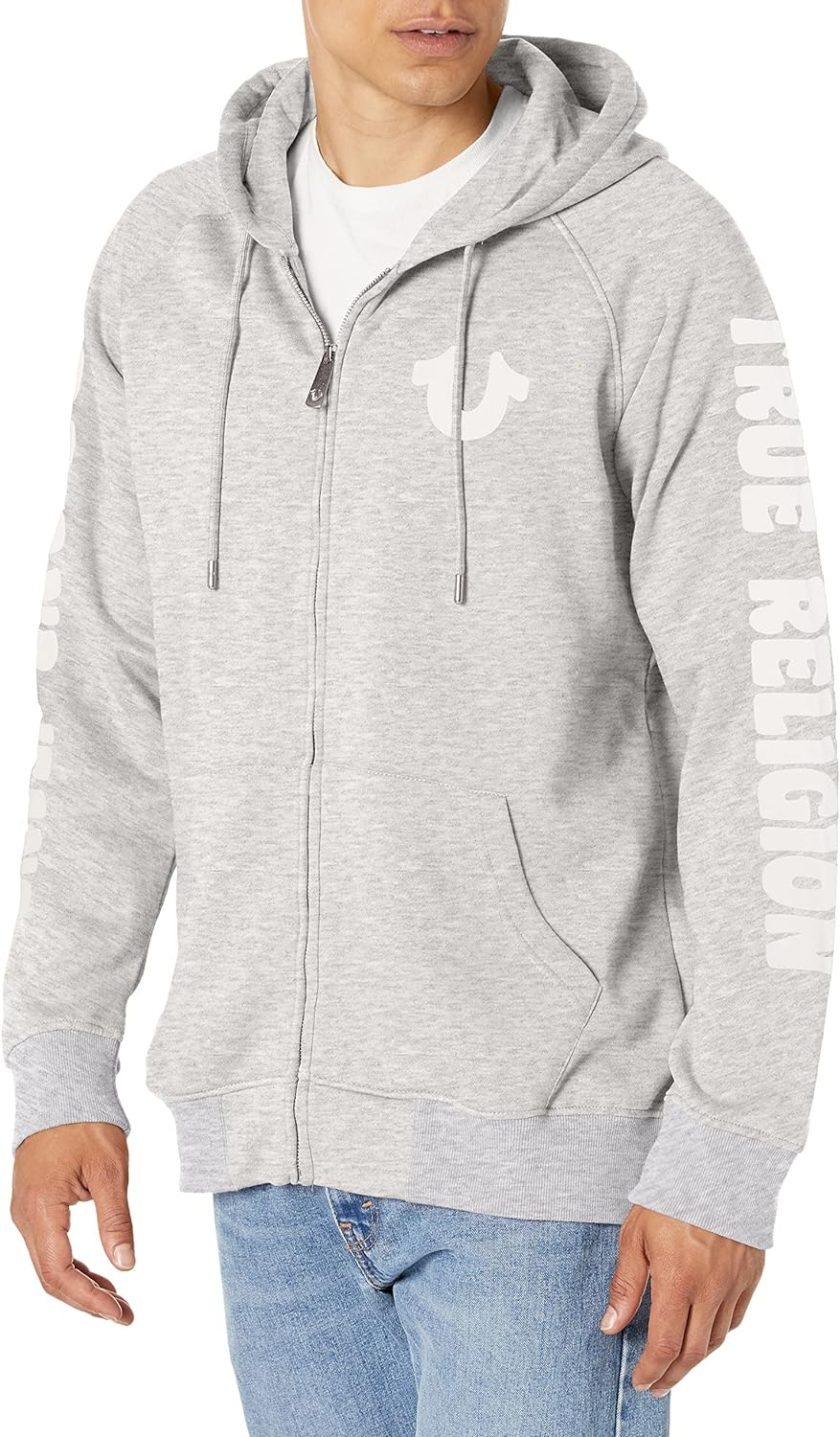 True Religion Men's Mesh Active Raglan Zip Up Hoodie-Grey