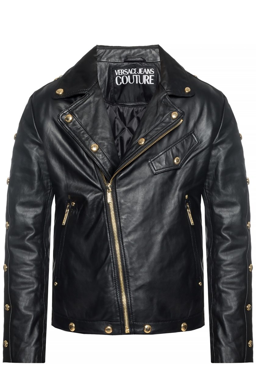 Versace Jeans Men's Leather Racer Jacket, Nero, 54