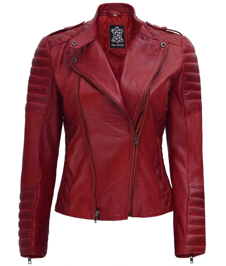 Womens Red Asymmetrical Jacket - Genuine Lambskin Women Jakcet Clout ...